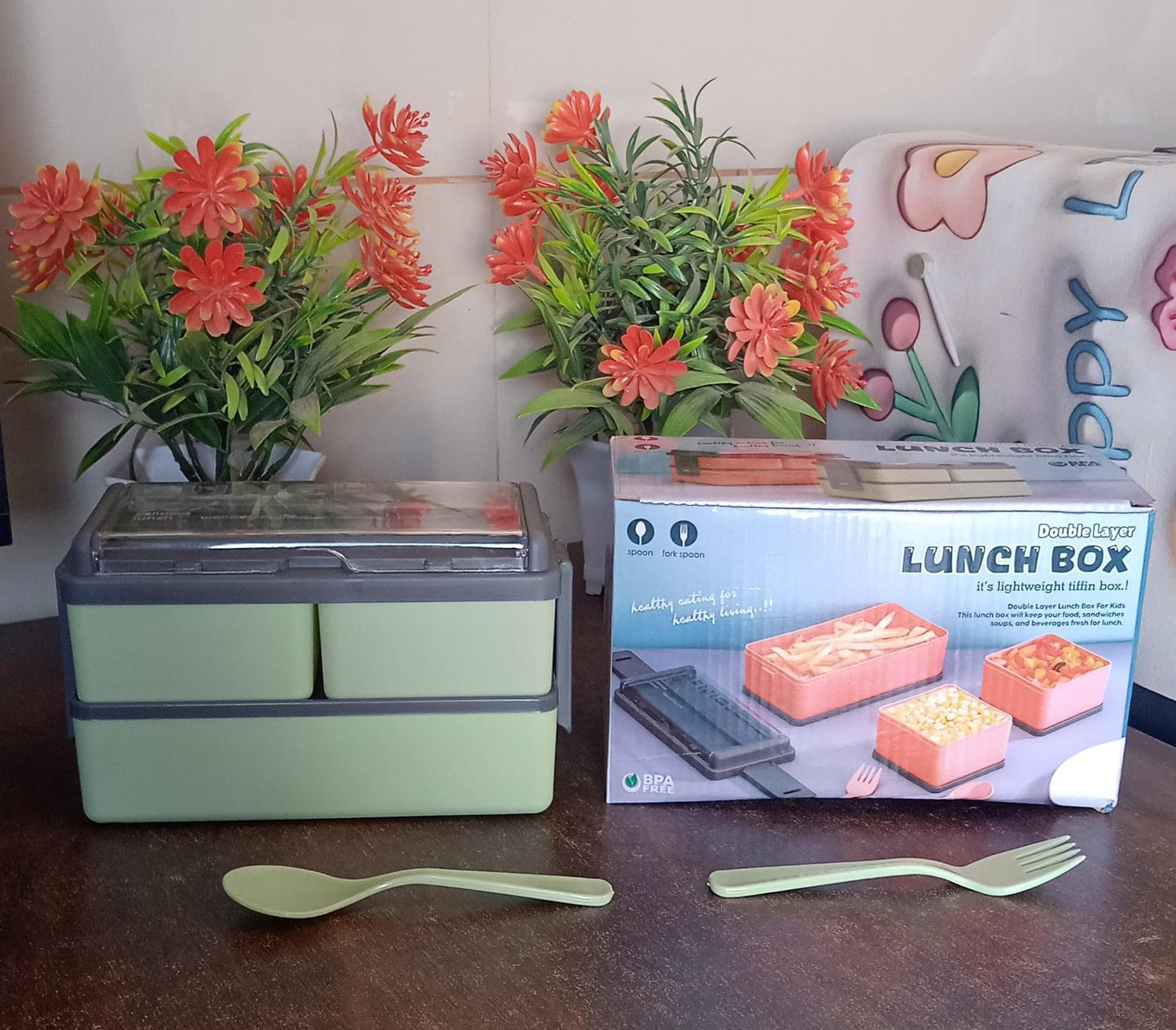 Plastic 3 Layer Leak Proof 3 Compartment Lunch Box for Office (1 Pc)