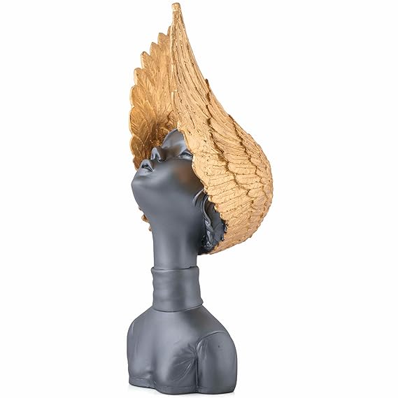 ECRAFTBЕЕ Grey & Golden Fairy Lady Statue Lucky Home Decore Matte Finish Resin Decorative Figurines/Showpiece