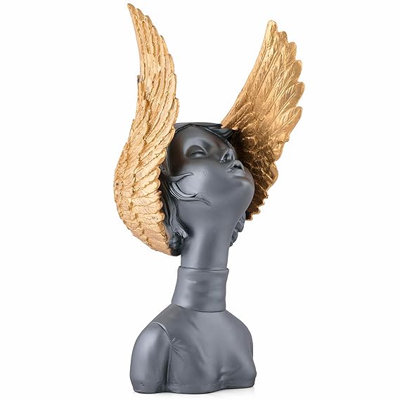 ECRAFTBЕЕ Grey & Golden Fairy Lady Statue Lucky Home Decore Matte Finish Resin Decorative Figurines/Showpiece