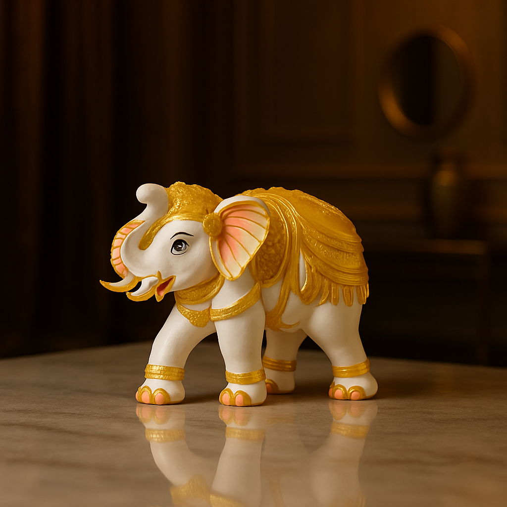 Home Decor Elephant Statue Modern Style White and Golden Decoration Suitable for Living Room, Bedroom, Desk, Cabinet, Gifts (Set of 2)