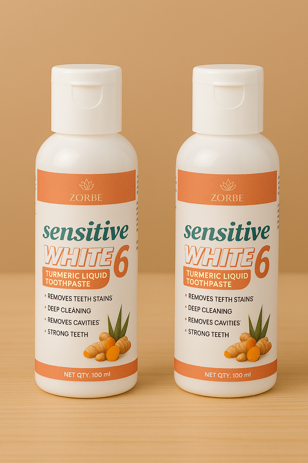Zorba Sensitive White 6 Turmeric Liquid Toothpaste 100ML (Pack of 2)