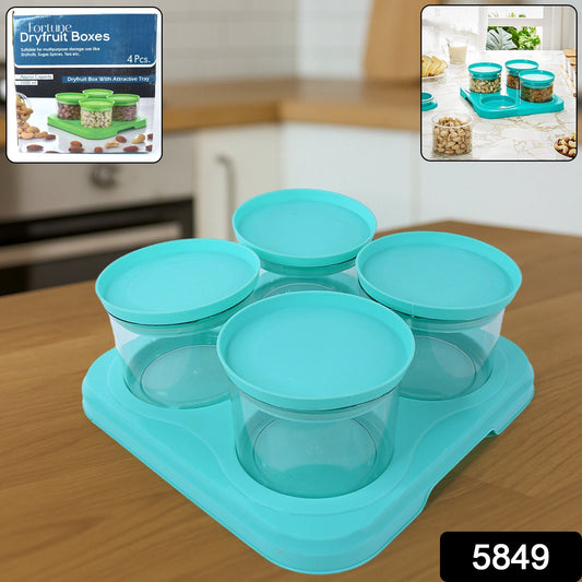 Airtight Container Jar 4 Pc Set With Stylish Tray for Kitchen Unbreakable Jar Set for Multipurpose Storage ( Mukhwas Dani )