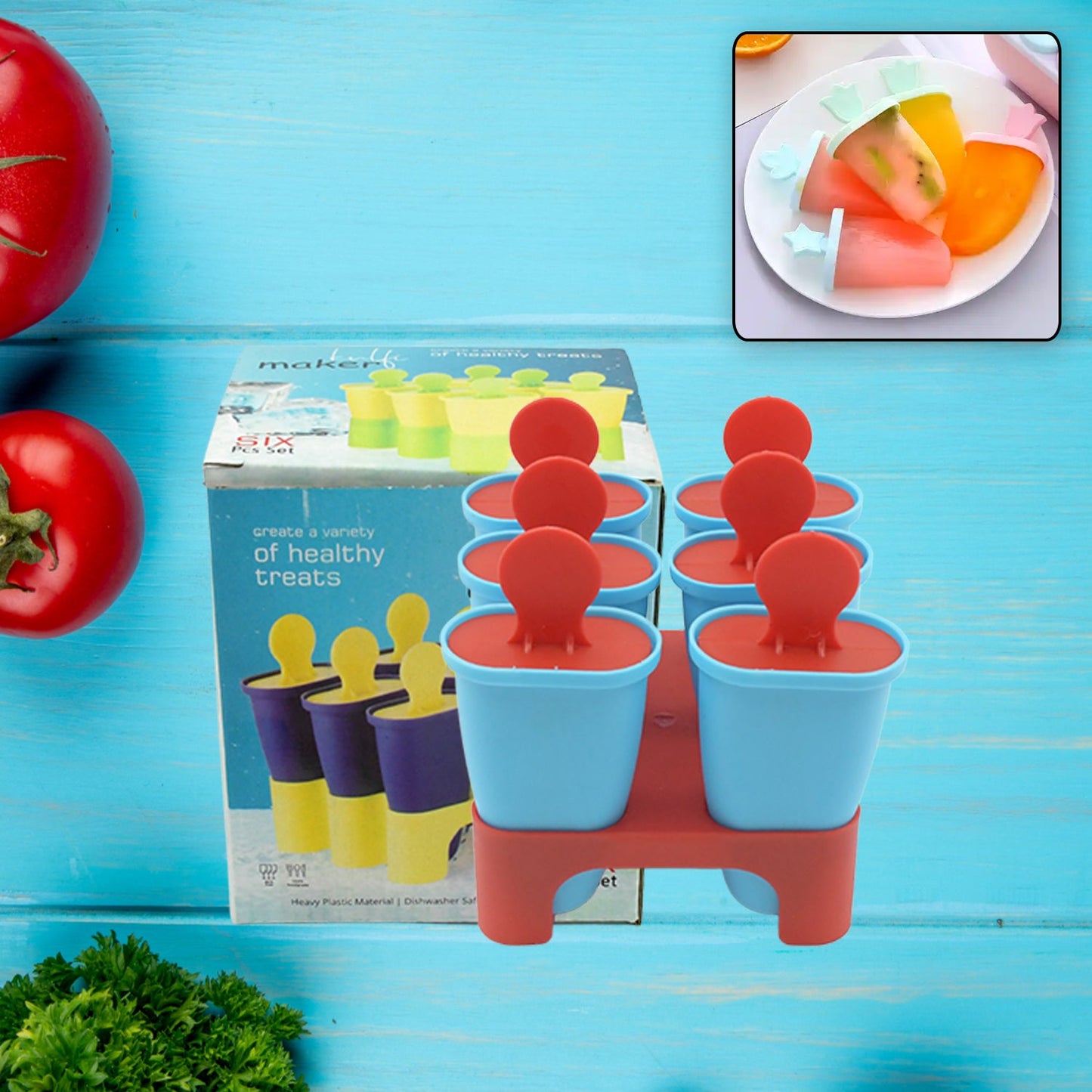 Ice Candy Maker Set – 6 Pc Reusable Kulfi & Popsicle Mould with Tray and Sticks