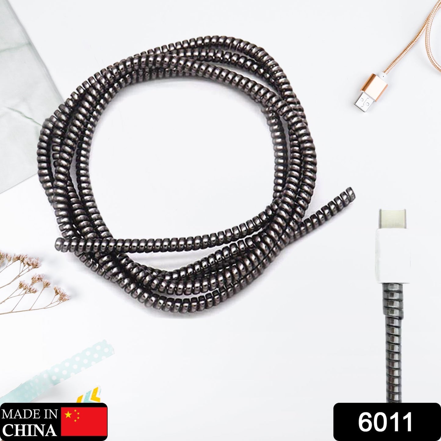 Metallic Cable Protector for Cords & Headphones (Spiral Wrap)