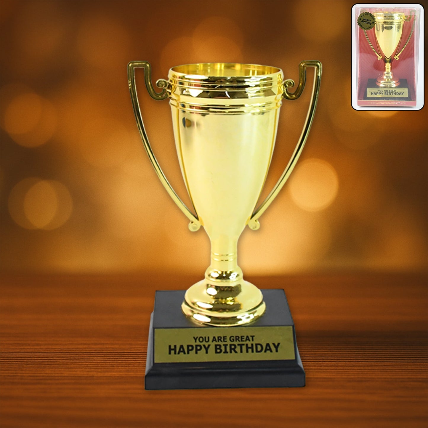Golden Birthday Trophy – “You Are Great Happy Birthday” Plastic Award with Base