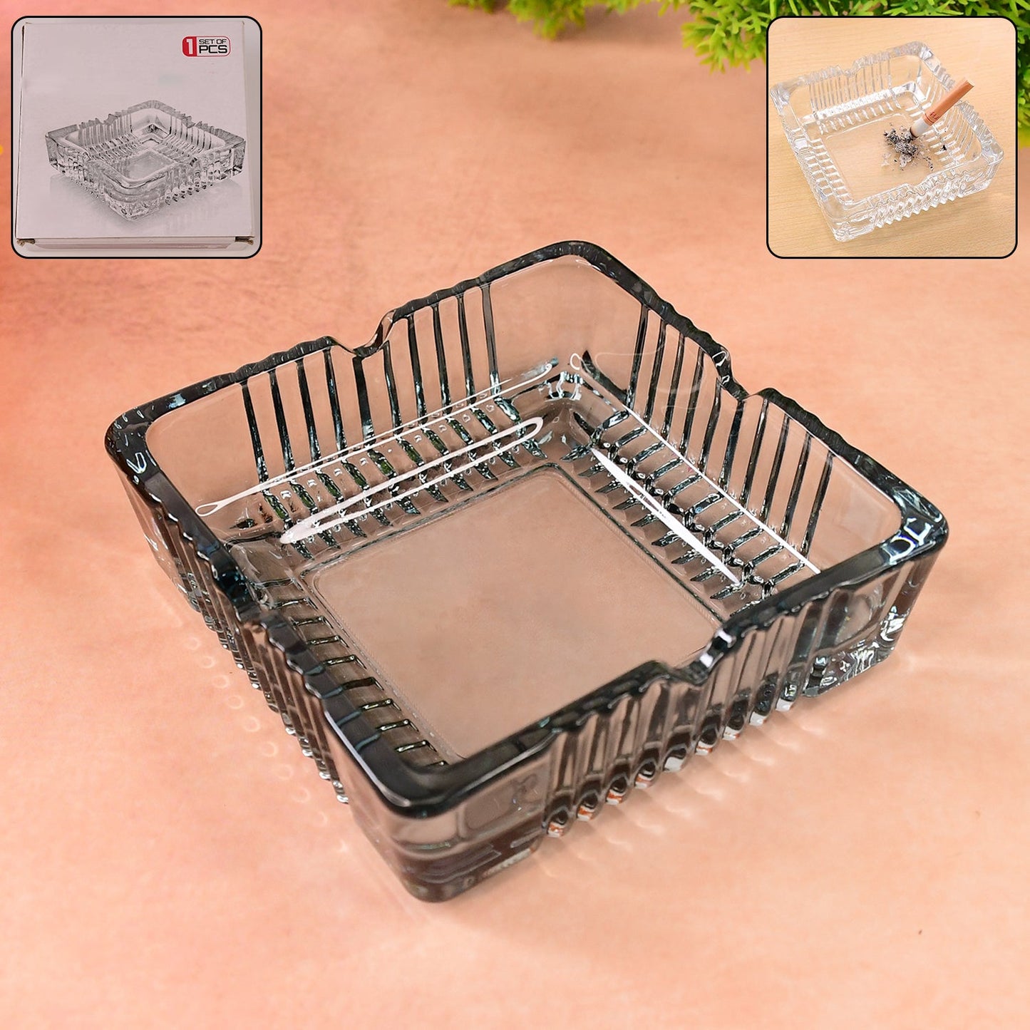 Square Glass Misti Crystal Quality Cigar Cigarette Ashtray Round Tabletop for Home Office Indoor Outdoor Home Decor