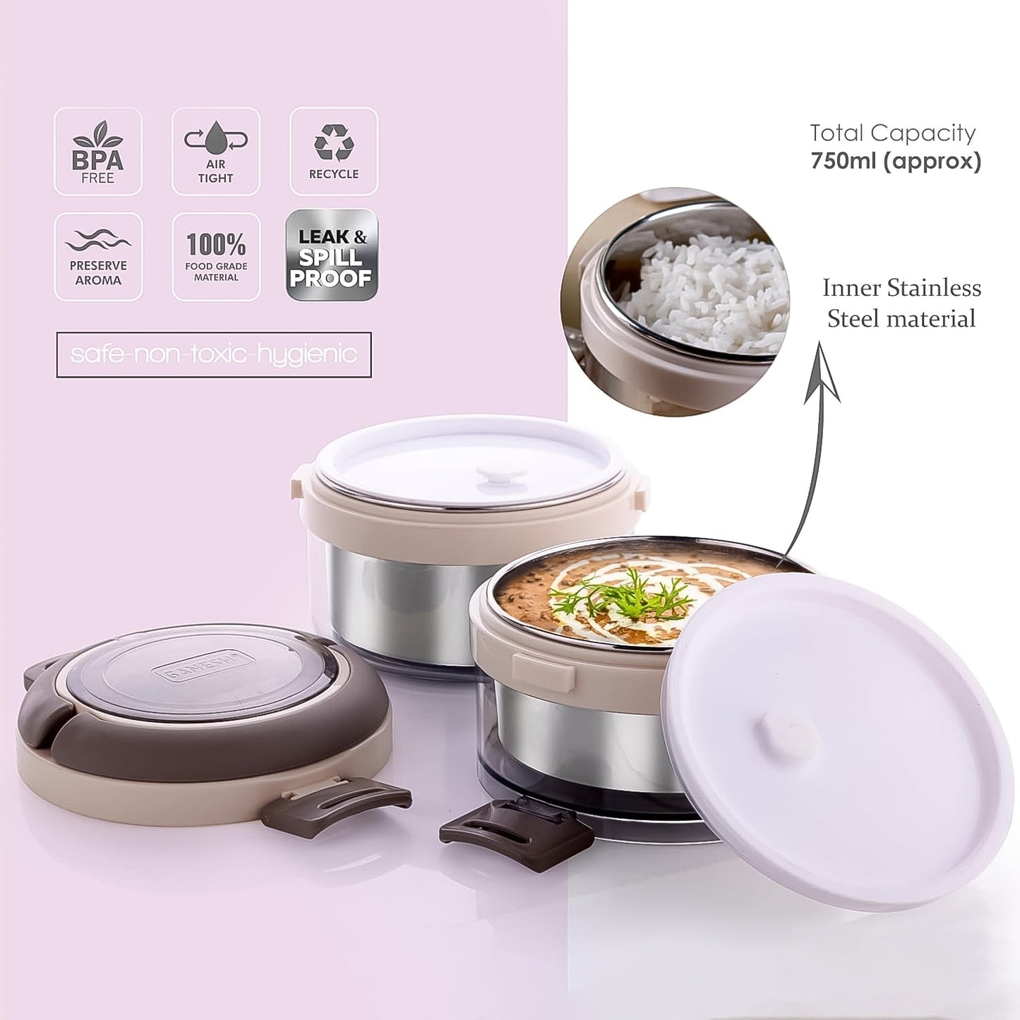 Ganesh Steko-2 Double Layer Stainless Steel Insulated Lunch Box Set