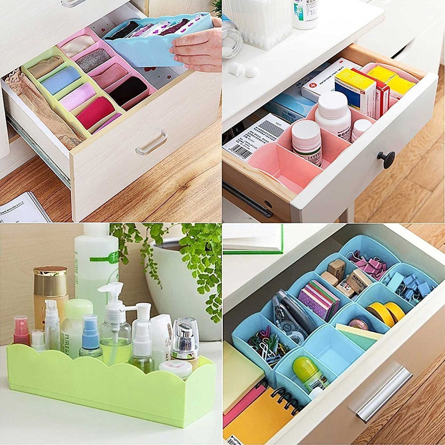 Desktop Storage Organizer Box Set - 5 Grid Compartments for Clothing, Underwear, Socks & Ties (4-Piece)