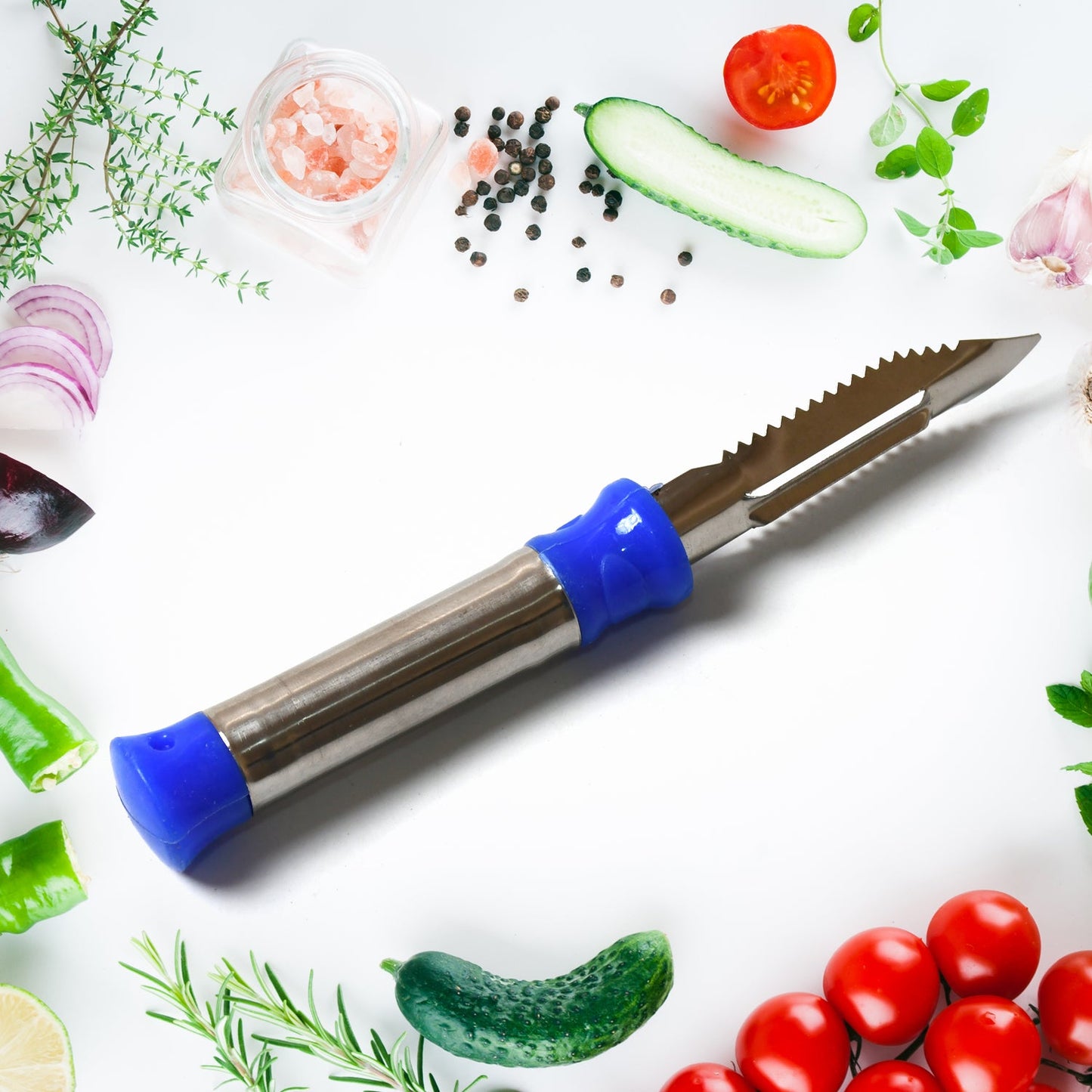 Stainless Steel 2-in-1 Vegetable Peeler - Multifunctional Grater with Hanging Ring (1 pc)