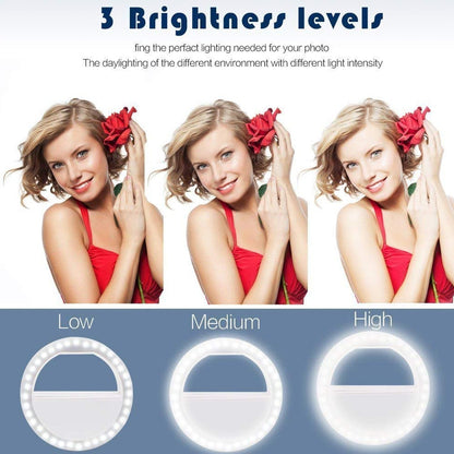 Phone Selfie Ring Light – Battery Operated Clip-On Light for Smartphone Photography (Battery Not Included)
