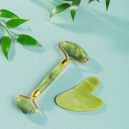 Jade Roller & Gua Sha Set – Natural Face Massager for Anti-Aging, Glowing Skin & Face Shaping (1 Pc)