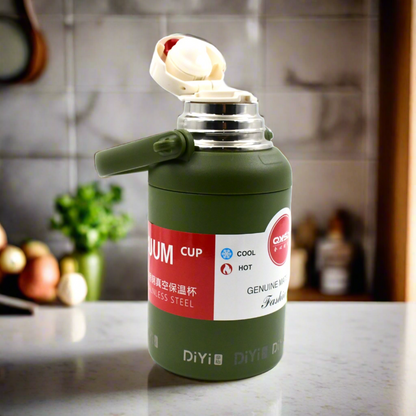 Stainless Steel Vacuum Insulated Water Bottle – 900ML, Leak-Proof, Wide Mouth with Hanging Strap (Mix Color)