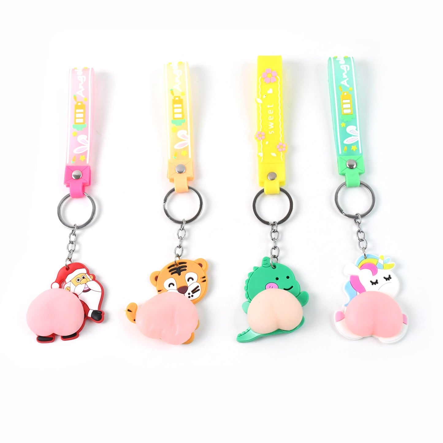 Silicone Keychain with Wrist Strap & Squeeze Toy (1 Pc Mix design)