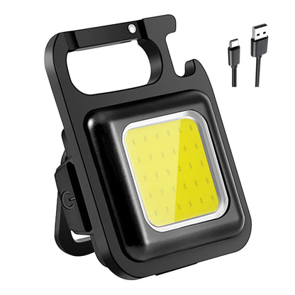 Mini Rechargeable Keychain Flashlight - 4 Light Modes with Folding Bracket & Magnetic Base