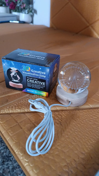 Mela Crystal Ball Night Light Glass Ball Night Lamp with Wood Base