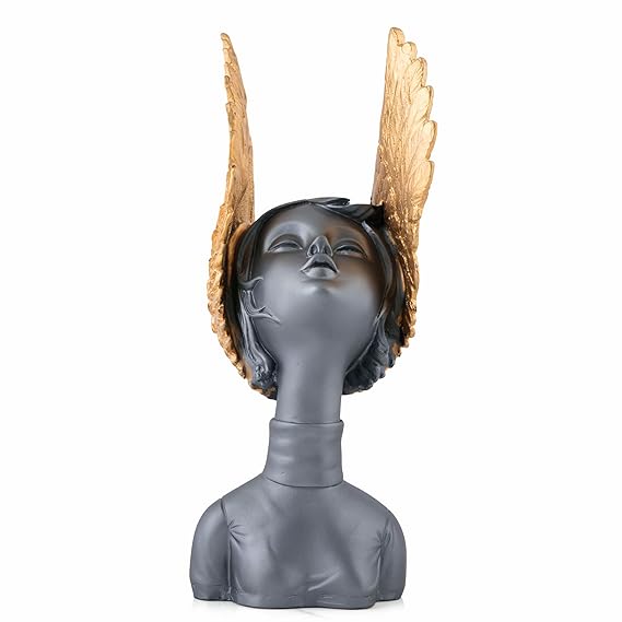 ECRAFTBЕЕ Grey & Golden Fairy Lady Statue Lucky Home Decore Matte Finish Resin Decorative Figurines/Showpiece
