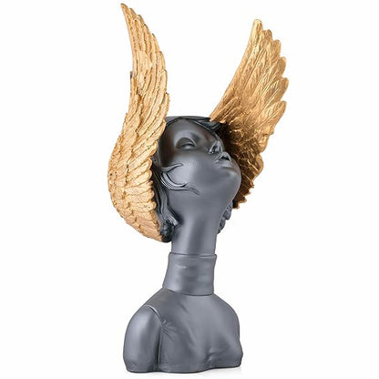 ECRAFTBЕЕ Grey & Golden Fairy Lady Statue Lucky Home Decore Matte Finish Resin Decorative Figurines/Showpiece