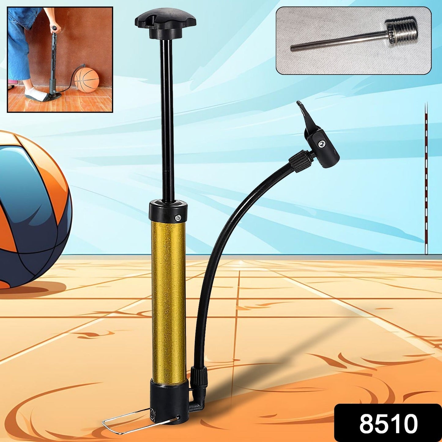 Mini Hand Air Pump – Portable Metal High-Pressure Inflator for Sports (1 Pc)