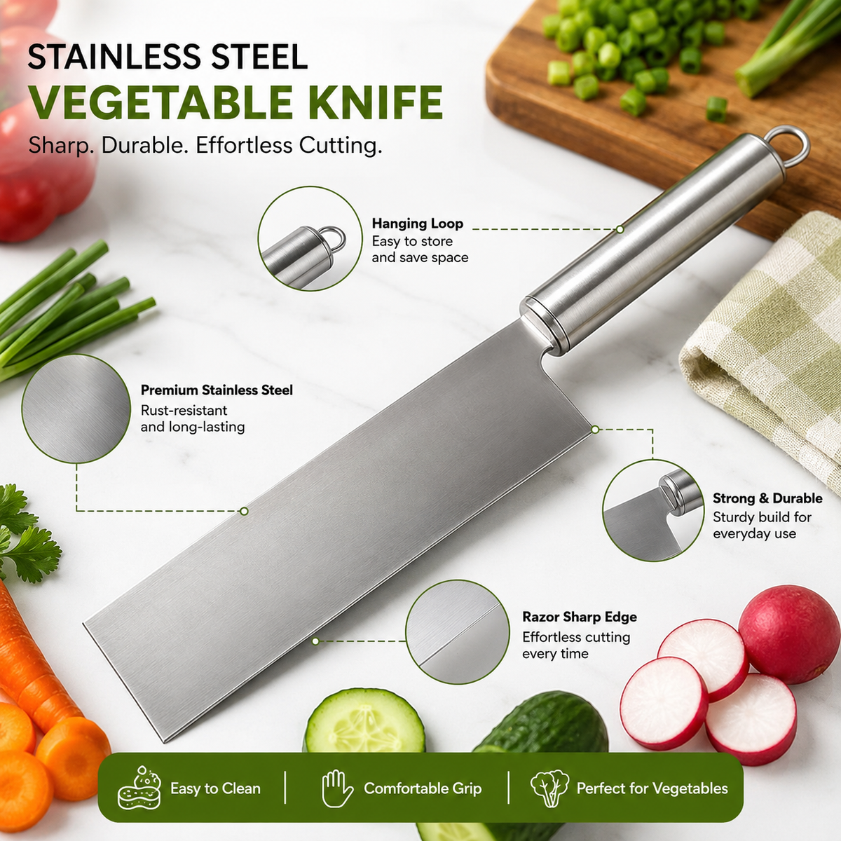 Premium Stainless Steel Vegetable Cleaver Knife Set – Pack of 2 | Multipurpose Kitchen Knives for Chopping, Slicing & Dicing