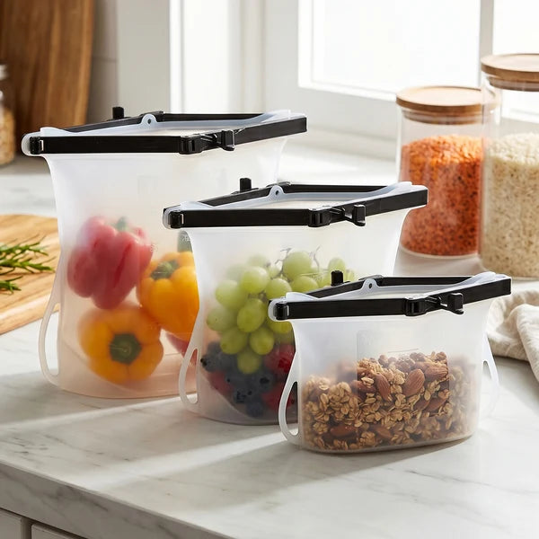 Reusable Silicone Food Bags – Set of 3 Leakproof Keepers | Tidy Table