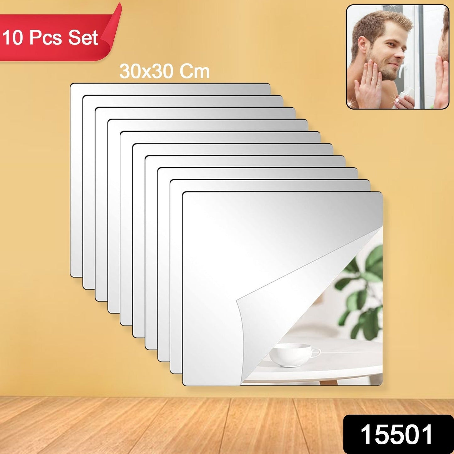 Flexible Acrylic Mirror Set (30x30 cm & 10 Pcs Set)