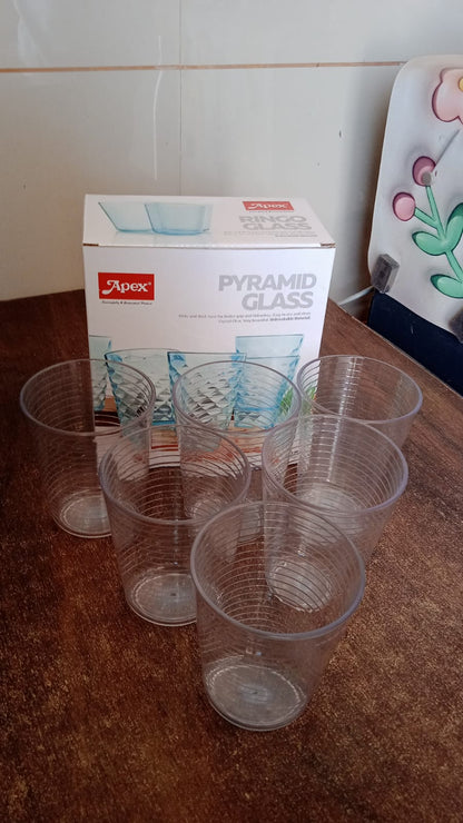 Apex Pyramid Design Unbreakable Plastic Glass – 300 ML