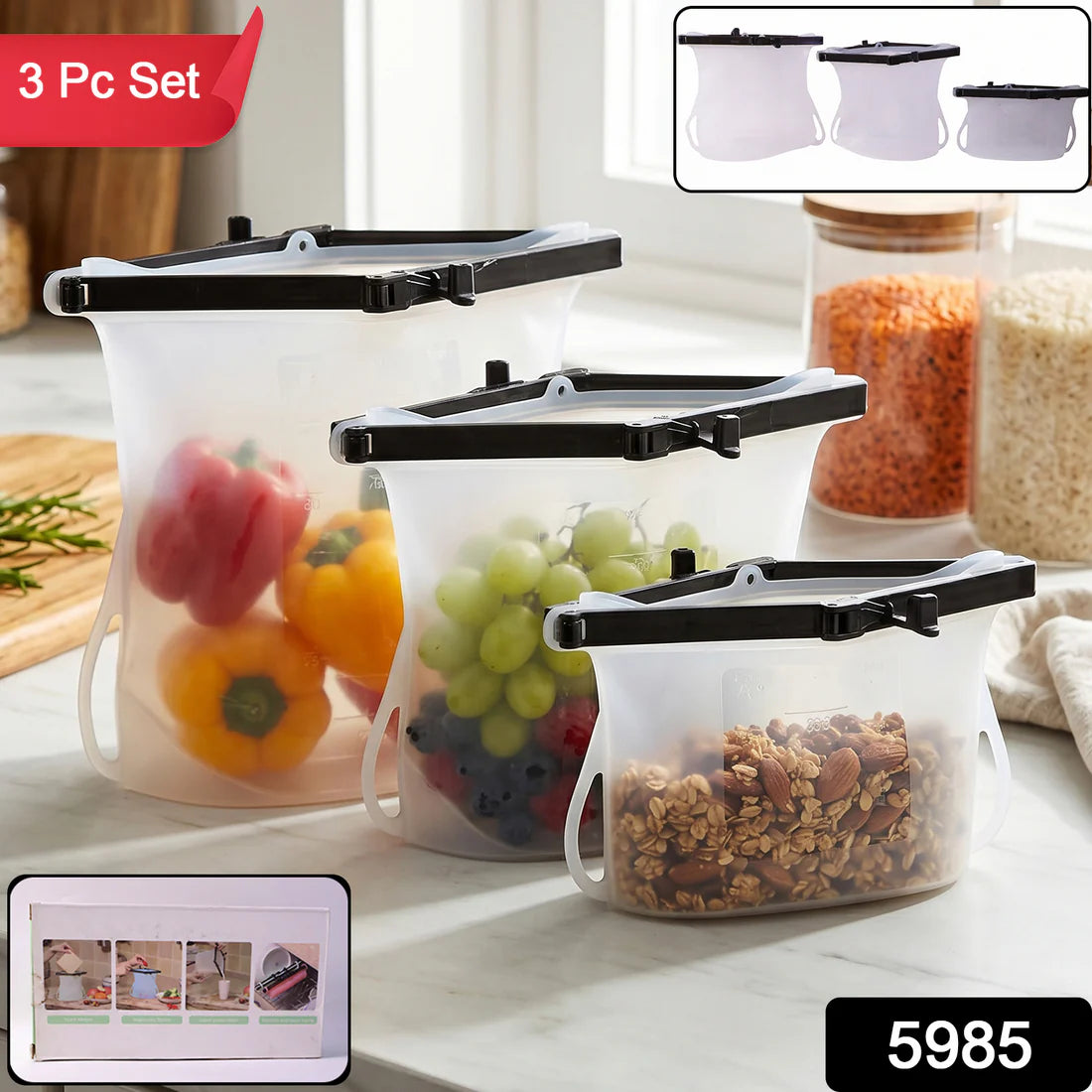 Reusable Silicone Food Bags – Set of 3 Leakproof Keepers | Tidy Table